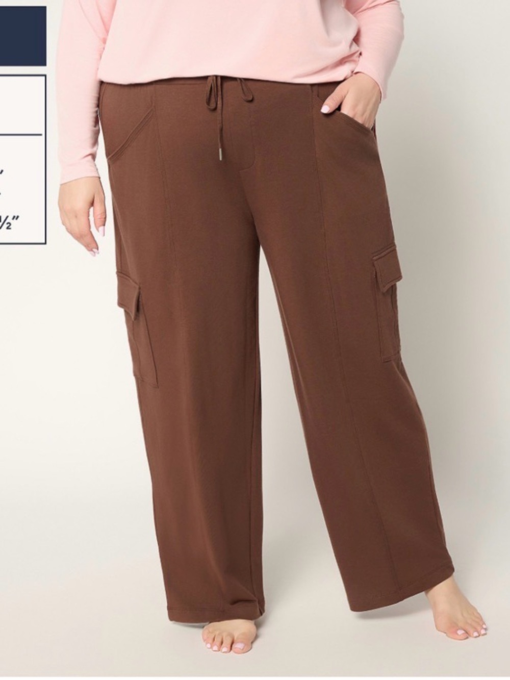 AnyBody Tall Cozy Knit French Terry Cargo Pants Size Tall XL Chocolate